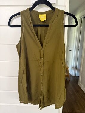 ANTHROPOLOGIE MAEVE Olive Green Button Down Sleeveless Shirt Top Blouse Size 6